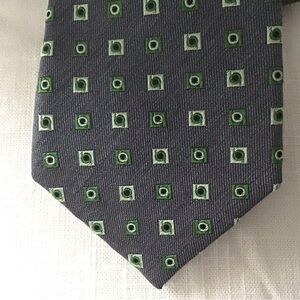 Men’s Countess Mara Hand Made 100% Silk Tie Geometric Gray/Green